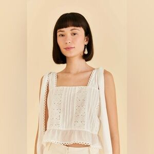 Farm Rio Off White Lace Top Small